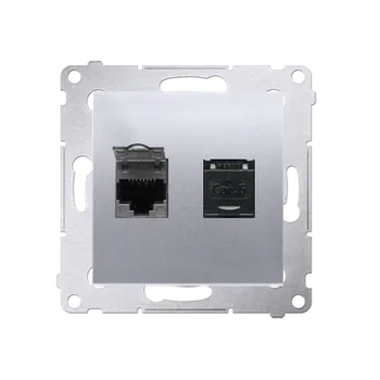 Elektrická zásuvka Zásuvka datová 2 násobná RJ45 kat. 6 s protiprachovou clonkou (přístroj s krytem), Simon 54, barva stříbrná metalizovaná