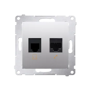 Elektrická zásuvka Zásuvka datová RJ45 kat. 5e + telefonní RJ12 (přístroj s krytem), Simon 54, barva stříbrná metalizovaná