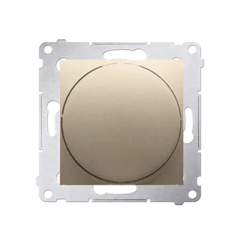 Elektrická zásuvka Stmívač osvětlení (přístroj s krytem), otočné ovládání, tlačítkové spínání, 20 – 500 W, jednoobvodový, Simon 54, barva zlatá metalizovaná
