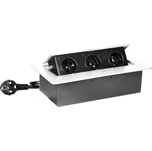 Výklopná nábytková zásuvka, 3x 230V s plochou zaoblenou hranou, barva bílá, kabel 1.5m