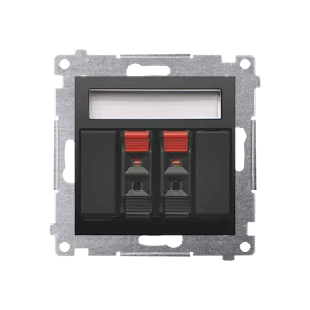 Elektrická zásuvka Zásuvka reproduktorová 2 násobná s popisným polem (přístroj s krytem), Simon 54, barva černá matná metalizovaná