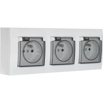 Elektrická zásuvka Zásuvkový blok nástěnný 3x 250V/16A s průhlednými víčky zásuvek, bez kabelu, barva bílá lesklá