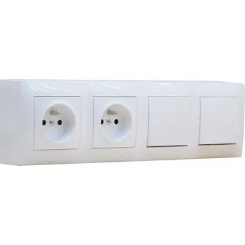 Elektrická zásuvka Zásuvkový blok nástěnný 2x 250V/16A s 2x vypínačem (řazení č. 1), clonky, bez kabelu, barva bílá