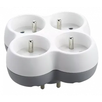Elektrická zásuvka Rozbočka, 4x uzemněná zásuvka 230V, kulaté vývody, barva bílo-šedá