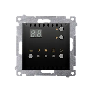 Elektrická zásuvka Termostat digitální programovatelný s vestavěným senzorem teploty (přístroj s krytem), Simon 54, barva černá matná metalizovaná