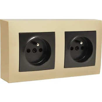 Elektrická zásuvka Zásuvkový blok nástěnný 2x 250V/16A, clonky, barva krémová s víčky v antracitové metalíze