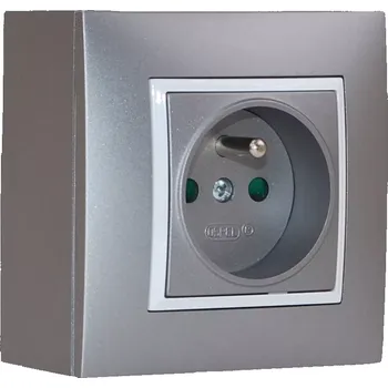 Elektrická zásuvka Zásuvka na zeď, 2x 250V/16A, šedé metalizované barvy, bez kabelu