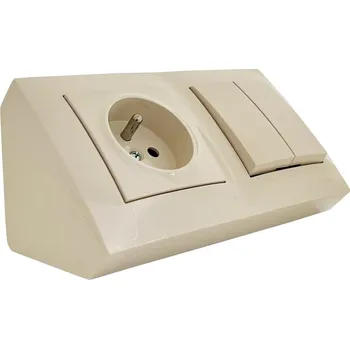Elektrická zásuvka Rohová zásuvka 1x 250V/16A s vypínačem č.5 (lustrák), barva krémová, bez kabelu