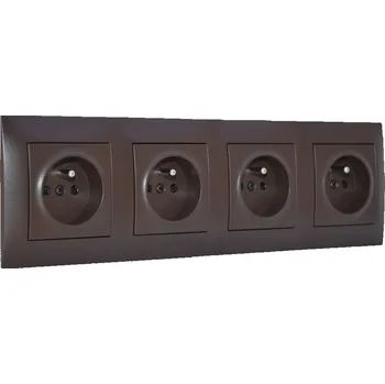 Elektrická zásuvka Zásuvka čtyřnásobná 250V/16A pod omítku, Simon 54, rámeček a krytky v hnědé barvě