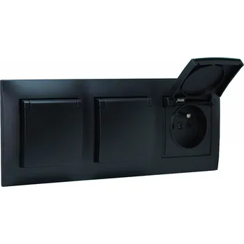 Elektrická zásuvka Zásuvka trojnásobná 250V/16A pod omítku, krytí IP44, Simon 54, rámeček a krytky v černé barvě