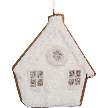 Vánoční ozdoba Závěsná vánoční ozdoba perníkový domeček s třpytivou polevou Bevroren IV – 9x1x10 cm