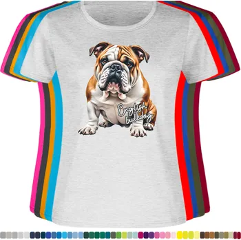 Dámské tričko damske-levne-bavlnene-tricko-digitalni-potisk-anglicky-bulldog Barva: Ash melange - popelová směs, velikost: L