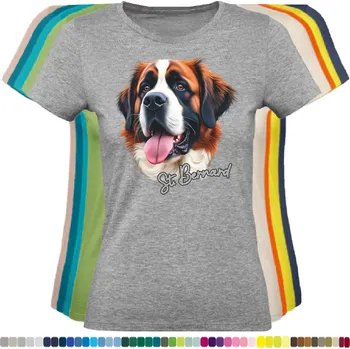 Dámské tričko damske-levne-bavlnene-tricko-digitalni-potisk-pes-bernardýn Barva: Grey melange - šedá směs, velikost: XL