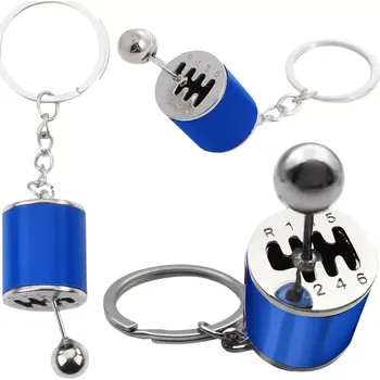 Kovový přívěsek na klíče ve tvaru manuální převodovky – modrý