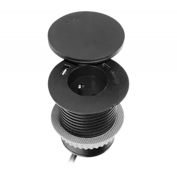 Elektrická zásuvka Zásuvkový blok s otočným krytem, 1x 230V, 2x USB nabíječka A+C, indukční nabíječka Qi 1.2.4, kabel 1.5m, barva černá