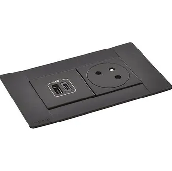 Elektrická zásuvka Zapuštěný blok INCARA Multilink (horizontální verze), 1x zásuvka 250V Surface, 1x dvojitá USB A+C nabíječka, kabel 2m, barva černá