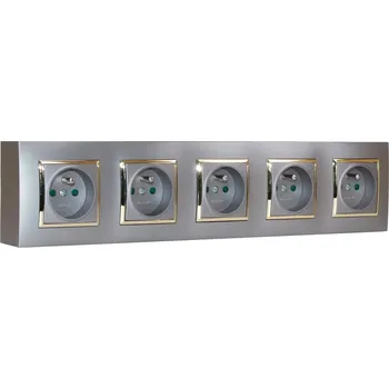 Elektrická zásuvka Zásuvka na zeď, 5x 250V/16A, šedé metalizované barvy, bez kabelu