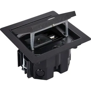 Elektrická zásuvka Robustní podlahová zásuvka 1x 250V/16A + 1x port RJ45 cat.6, jednoduchý zámek, krytí IP66, pro zvýšené podlahy, barva černá matná