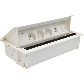 Elektrická zásuvka Výklopný blok Mediaport Cover, 3x zásuvka 230V + 1x USB A+C nabíječka + 2x port RJ45 cat.6, kabel 2m, barva bílá