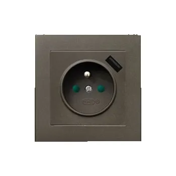 Elektrická zásuvka Zásuvky v rámečku pod omítku, 1x 230V/16A s USB nabíječkou, barva čokoládová