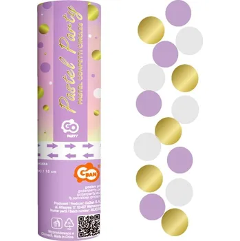 Vystřelovací konfety 15cm - Kolečka, mix zlaté/fialové/bílé