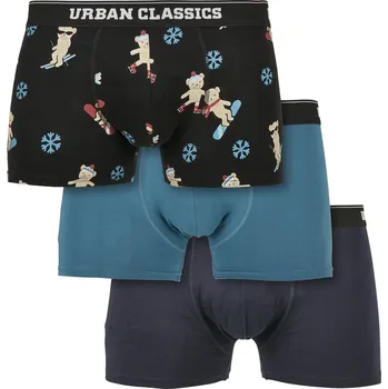 Organické X-Mas boxerky 3-balení teddy aop+jaspis+navy Urban Classics černá 2540501