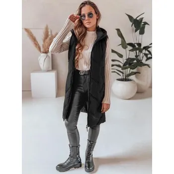 Dámská dlouhá prošívaná vesta s kapucí, černá