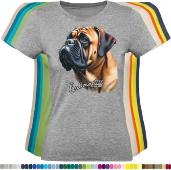 Dámské tričko damske-levne-bavlnene-tricko-digitalni-potisk-pes-bullmastiff Barva: Grey melange - šedá směs, velikost: L