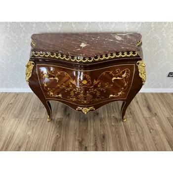 Komoda Starožitná bombé komoda s intarzií a mramorovou deskou