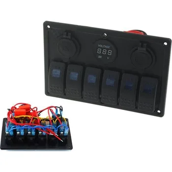 vypínač Přepínač ON-OFF ×5, 1×Z, 2×USB 3,1 A, 2×B 15 A modrý