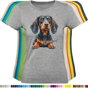 Dámské tričko damske-levne-bavlnene-tricko-digitalni-potisk-pes-jezevcik Barva: Grey melange - šedá směs, velikost: XXL