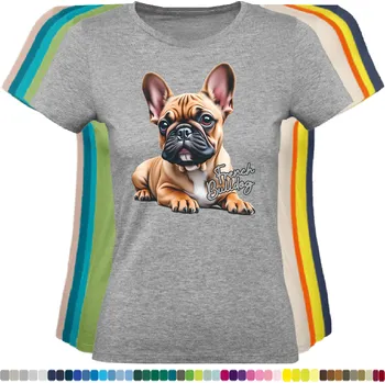 Dámské tričko damske-levne-bavlnene-tricko-digitalni-potisk-pes-francouzsky-buldocek Barva: Grey melange - šedá směs, velikost: XS