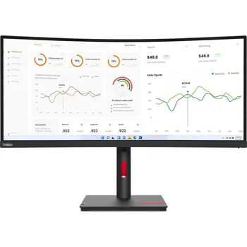 Monitor Lenovo T34w-30 34" VA, prohnutý 3440x1440 21:9 350cdm2cmd 3000:1 4ms HDMI DP USB RJ45 VESA černý