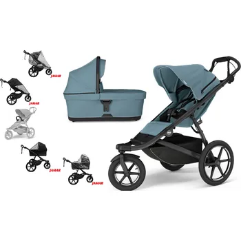 Kočárek Akční set Thule Urban Glide 3 Mid blue s magnet.přezkou + korbička Mid blue + madlo Thule + pláštěnky Altabebe + moskytiéra Zopa Autorizovaný prodejce