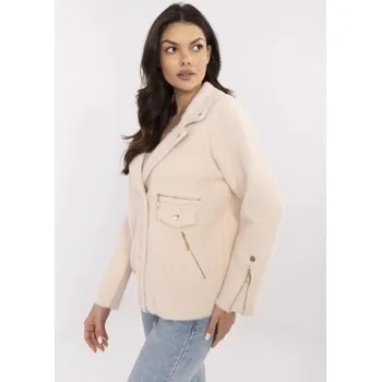 Světle béžová bunda z alpaka s kapsami