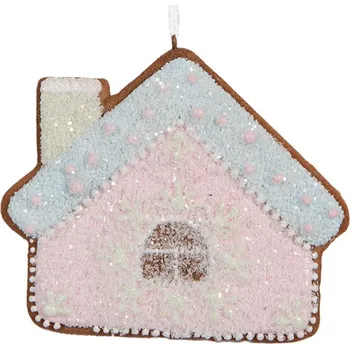 Vánoční ozdoba Závěsná vánoční ozdoba perníkový domeček s třpytivou polevou Bevroren XIV – 9x1x8 cm