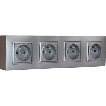 Elektrická zásuvka Zásuvka na zeď, 4x 250V/16A, šedé metalizované barvy, bez kabelu