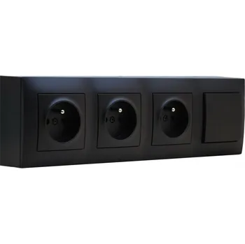 Elektrická zásuvka Zásuvkový blok nástěnný 3x 250V/16A s vypínačem (řazení č. 6), clonky, bez kabelu, barva černá matná