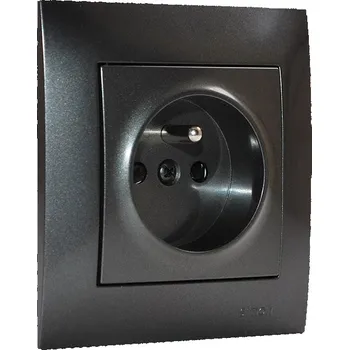 Elektrická zásuvka Zásuvka jednonásobná 250V/16A (strojek, kryt a rámeček) Simon 54, šroubové svorky, clonky, barva antacitová metalizovaná