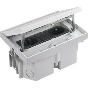 Elektrická zásuvka Robustní podlahová zásuvka 2x 250V/16A + 1x záslepka K45/2, jednoduchý zámek, krytí IP66, pro lité podlahy, barva šedá matná