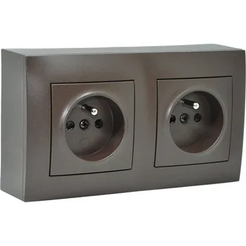 Elektrická zásuvka Zásuvkový blok nástěnný 2x 250V/16A, clonky, barva matná hnědá