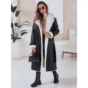 Dámský kabát DSTREET CHICFROST dlouhý černý kožený