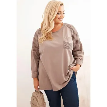 Dámská mikina Oversize mikina s perforovanou aplikací model 3790 barva fango