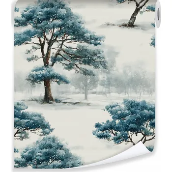 Fototapeta TAPETA STROMY MODRÁ AKVAREL LES NA VLIESOVÉM PODKLADU NA ZEĎ DO OBÝVACÍHO POKOJE LOŽNICE