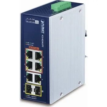 Síťový kabel PLANET Technology Planet Průmyslový PoE switch, 6x1Gb + 2x1Gb SFP, 4x PoE 802.3bt 90/240W, -40až75°C, dual 48-54VDC, IP30, fanless