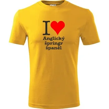 Chlapecké tričko Žluté dětské tričko I love Anglický špringr španěl - dárek pro malého pejskaře / pejskařku - barva žlutá - velikost 12let