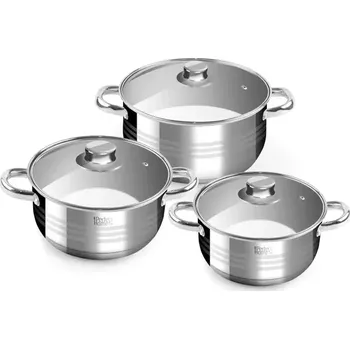 Sada nádobí 6 dílná sada nádobí Perfect Home Diamond (6 dílná sada nerezových kastrolů 2,0 L, 3,0 L, 5,5 L se skleněnými poklicemi)