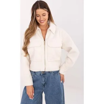 Ecru krátká bouclé bunda se zipem SUBLEVEL