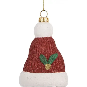 Vánoční ozdoba Červeno-bílá vánoční ozdoba čepice Santa Clause – 7x4x10 cm