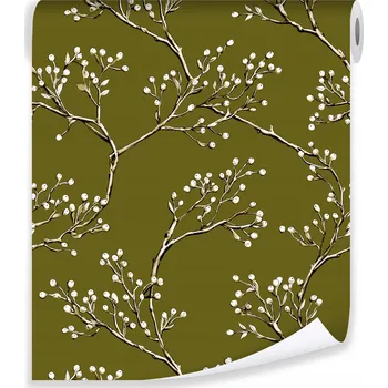 Fototapeta TAPETA VĚTVIČKY OLIV RETRO PŘÍRODA NA VLIESU NA ZEĎ OBÝVACÍ POKOJ LOŽNICE